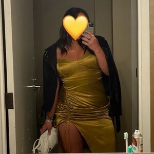 Gold Satin Ruched Dress